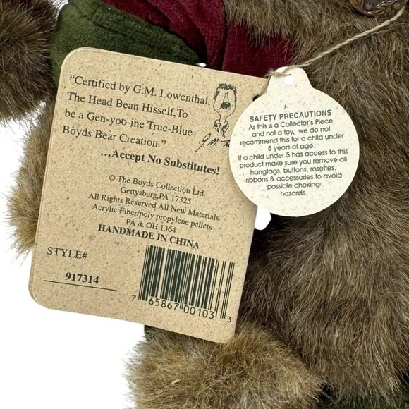 Boyds Bears & Friends "Mr Baybeary" Plush J.B. Bean Christmas Bear Christmas - Picture 6 of 8